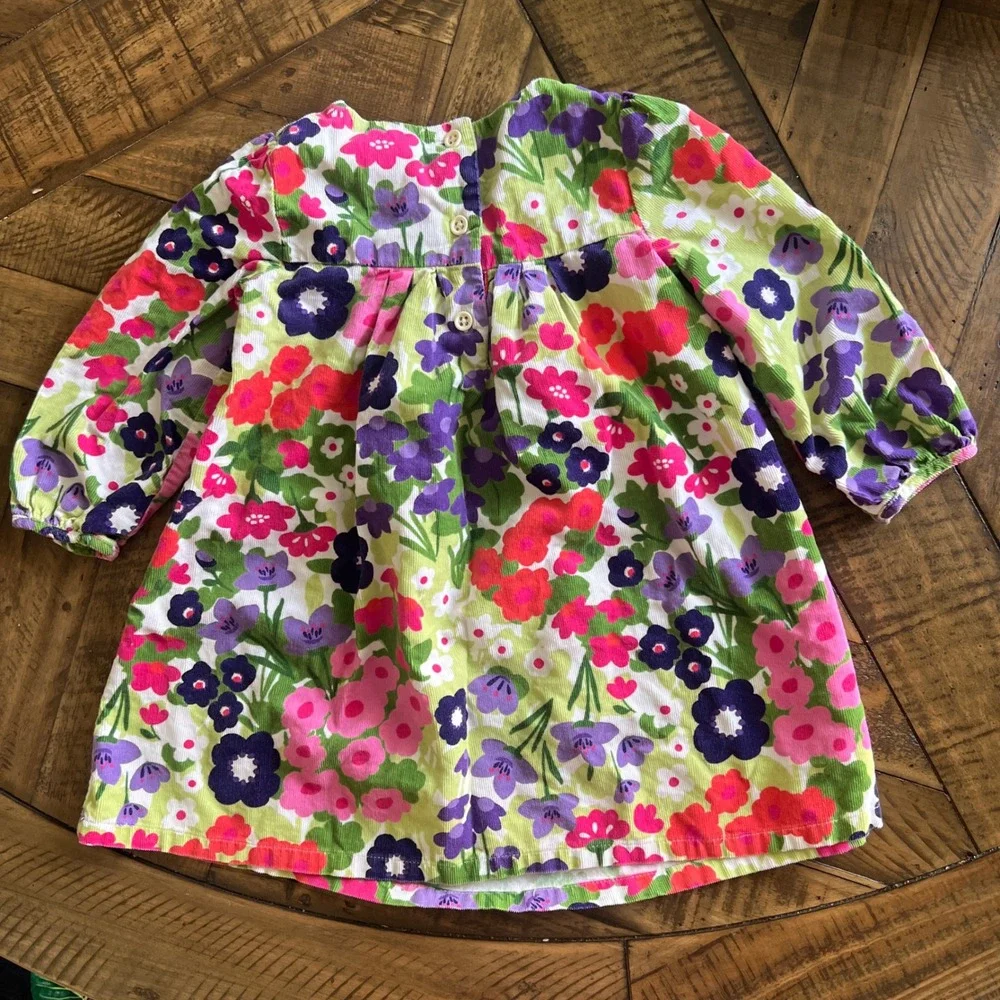 Gymboree Floral Corduroy Dress Toddler Girls 18-24M Long Sleeve Rosette Multi